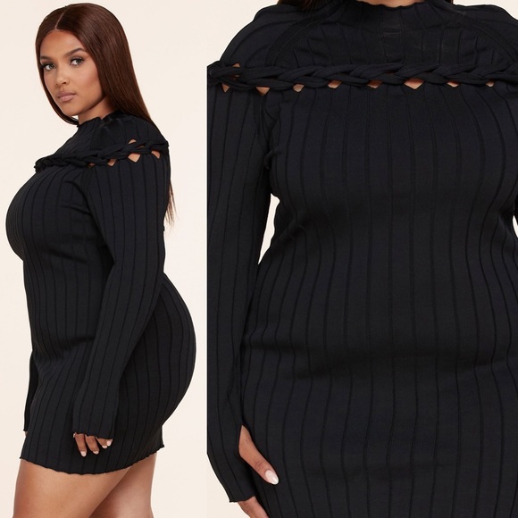 *PREORDER* Back To Black Ribbed Black Plus Size Sweater Dress - Picture 3 of 3